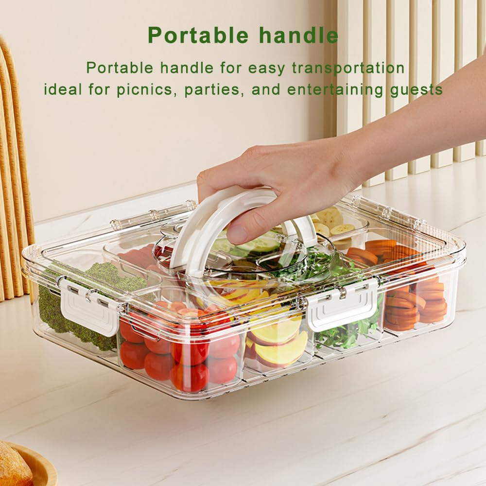 Snackle Box with Ice Pack,Serving Tray,8 Compartment Divided Bento Boxs,Picnic Essentials Storage Container with Lid & Handle+A 11.4in Length Snackle/Pasta Box for Party, Travel,Refrigerator