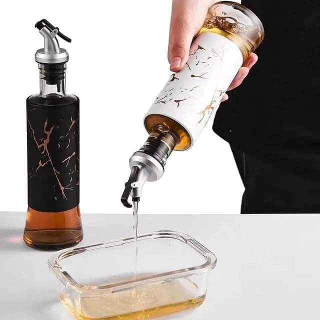 Glass Oil Bottle Marble Touch | Random Shape/Color