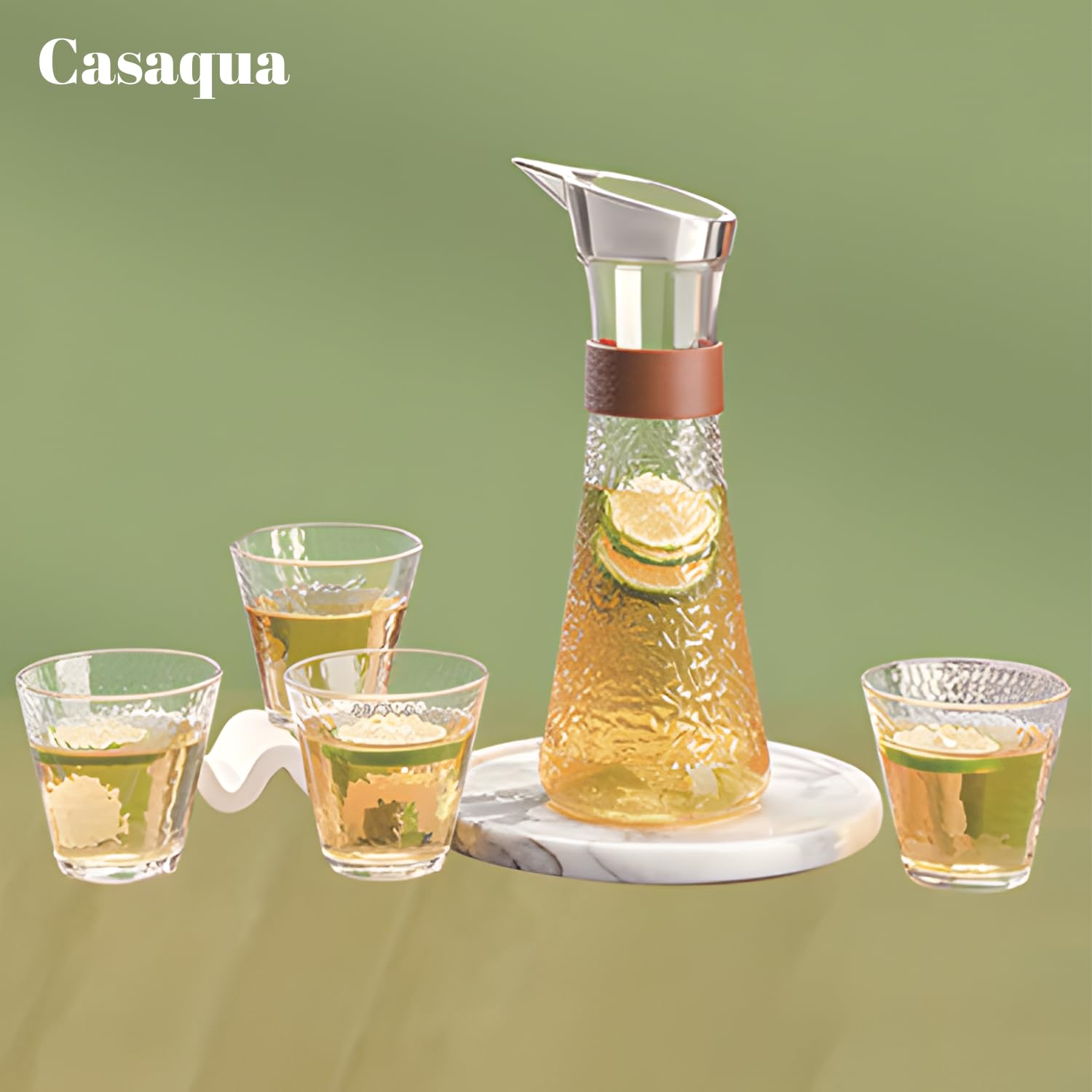 Premium Textured Glass Water Pitcher with 4 Glasses