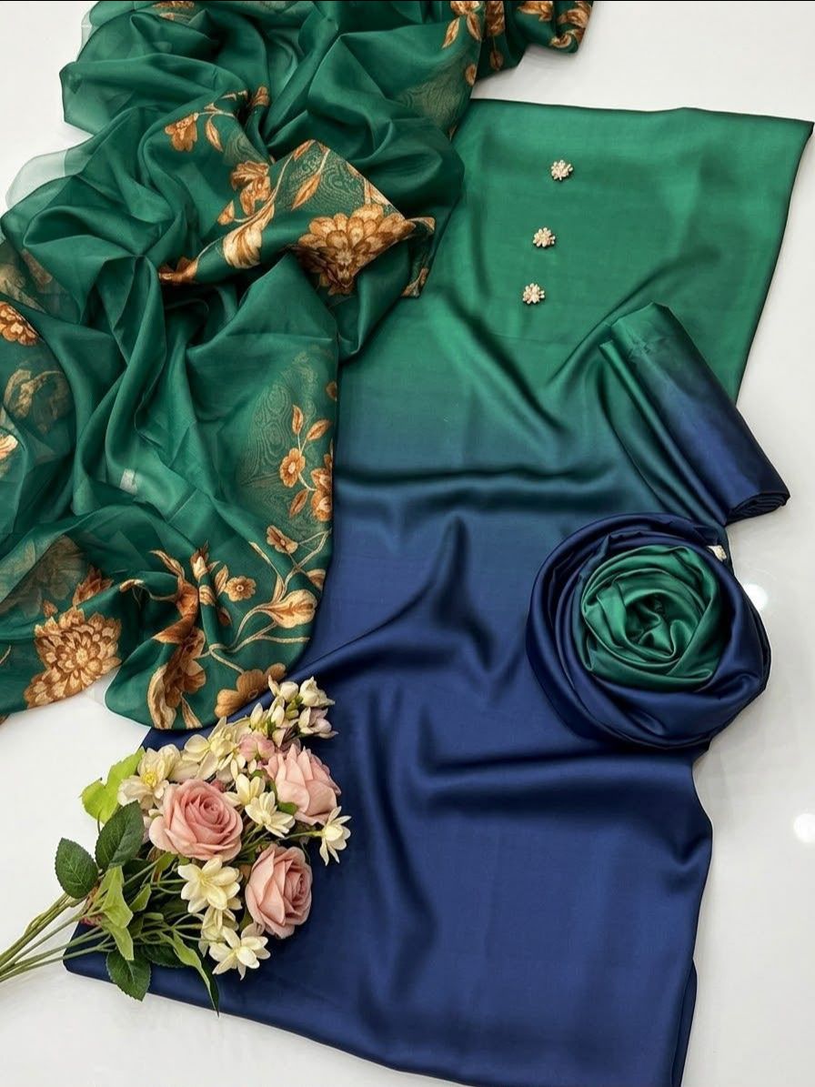 3-Piece Multishaded Digital Printed Silky Airline Suit - Design 17 Elevate your style with this elegant 3-piece multishaded digital printed Silky Airline suit. Featuring a beautiful blend view 3
