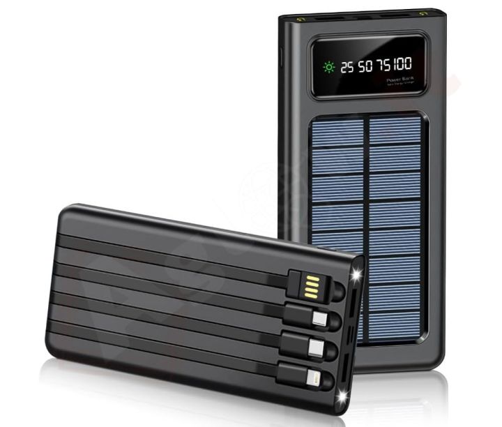 Solar Power Bank with 4 Built-in Cables 10000MAH – LED Digital Battery Display, Solar & USB Charging | Portable Multi-Device Charger for Smartphones & Gadgets view 5