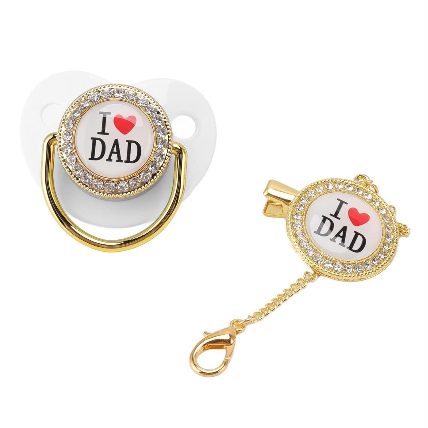 FISH Luxury Pacifier with Matching Golden Chain Clip – 0% BPA Orthodontic Silicone Soother
