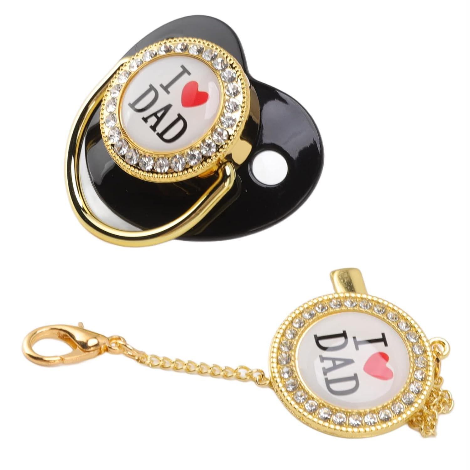FISH Luxury Pacifier with Matching Golden Chain Clip – 0% BPA Orthodontic Silicone Soother view 2