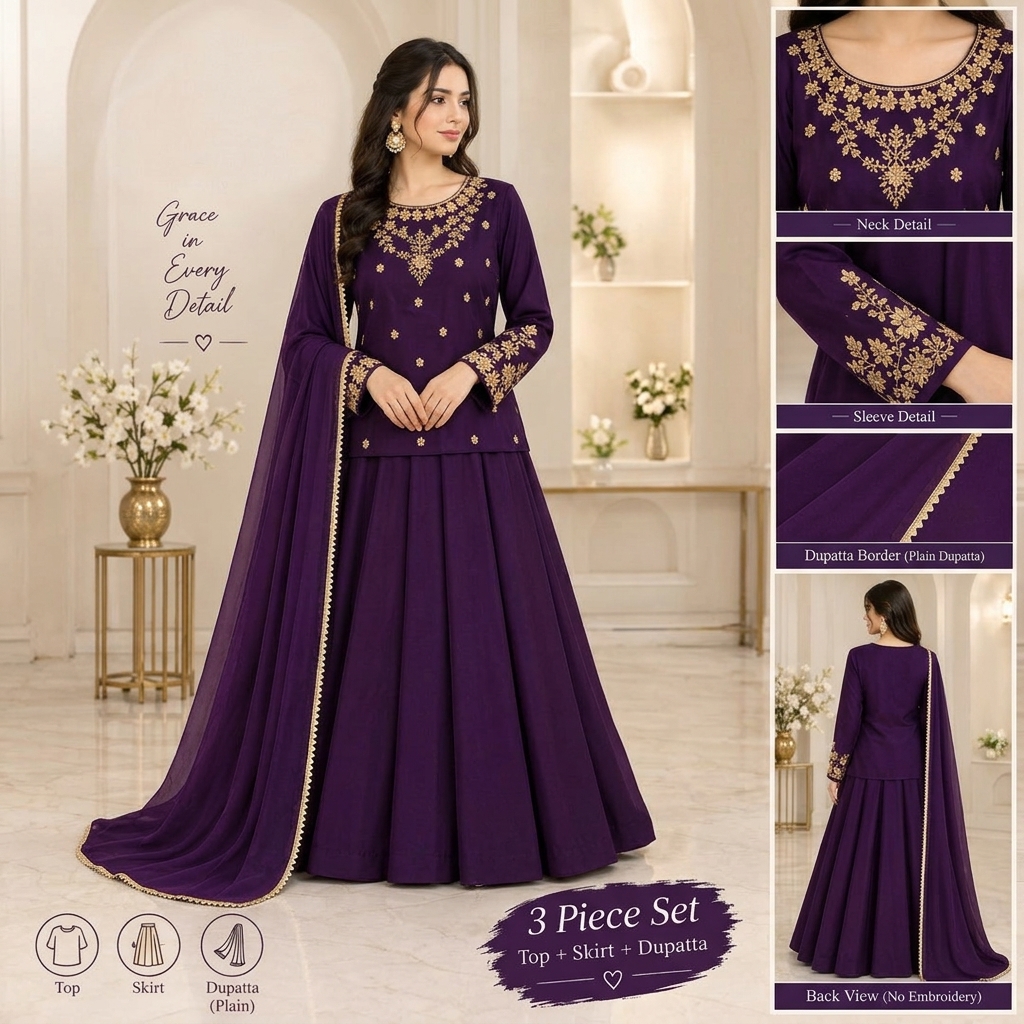 Elegant 3-Piece Pure Shamose Silk Wedding Set - Handwork Design view 5
