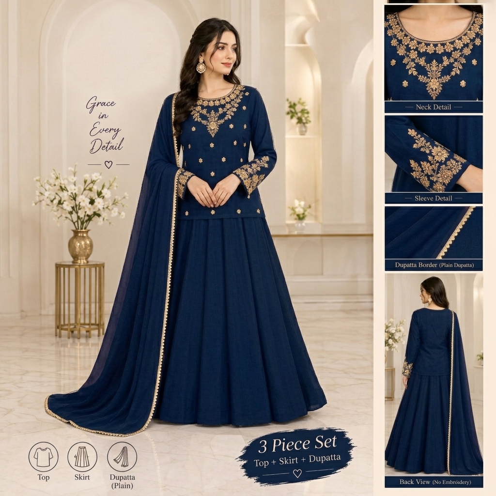 Elegant 3-Piece Pure Shamose Silk Wedding Set - Handwork Design view 2