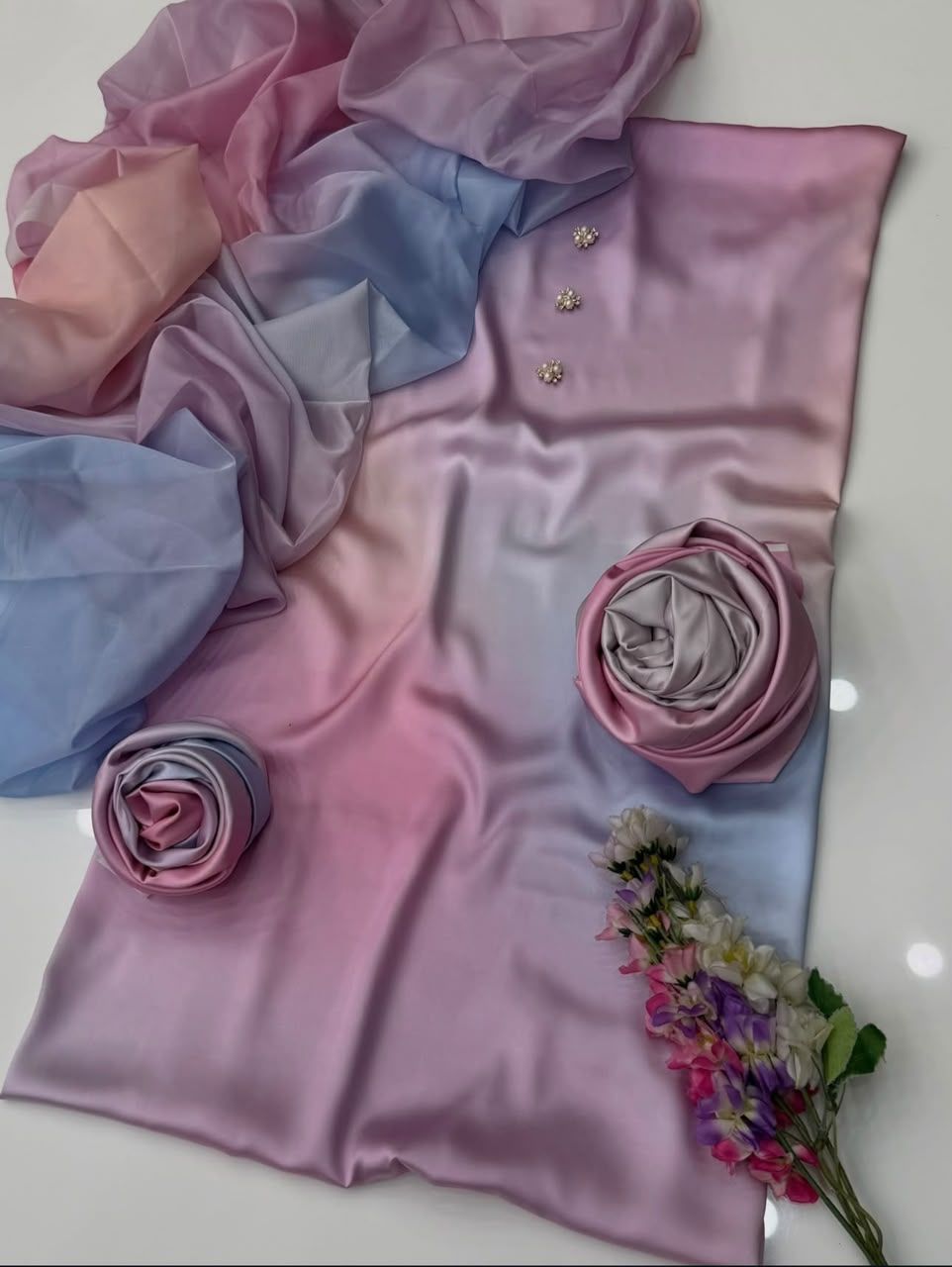 3-Piece Multishaded Silky Airline Suit (Unstitched) – Design 22 | Premium Soft Silk Dress Set view 3