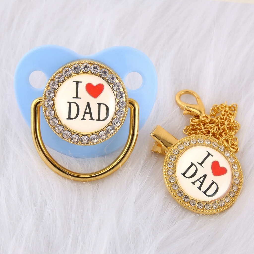 FISH Luxury Pacifier with Matching Golden Chain Clip – 0% BPA Orthodontic Silicone Soother view 3