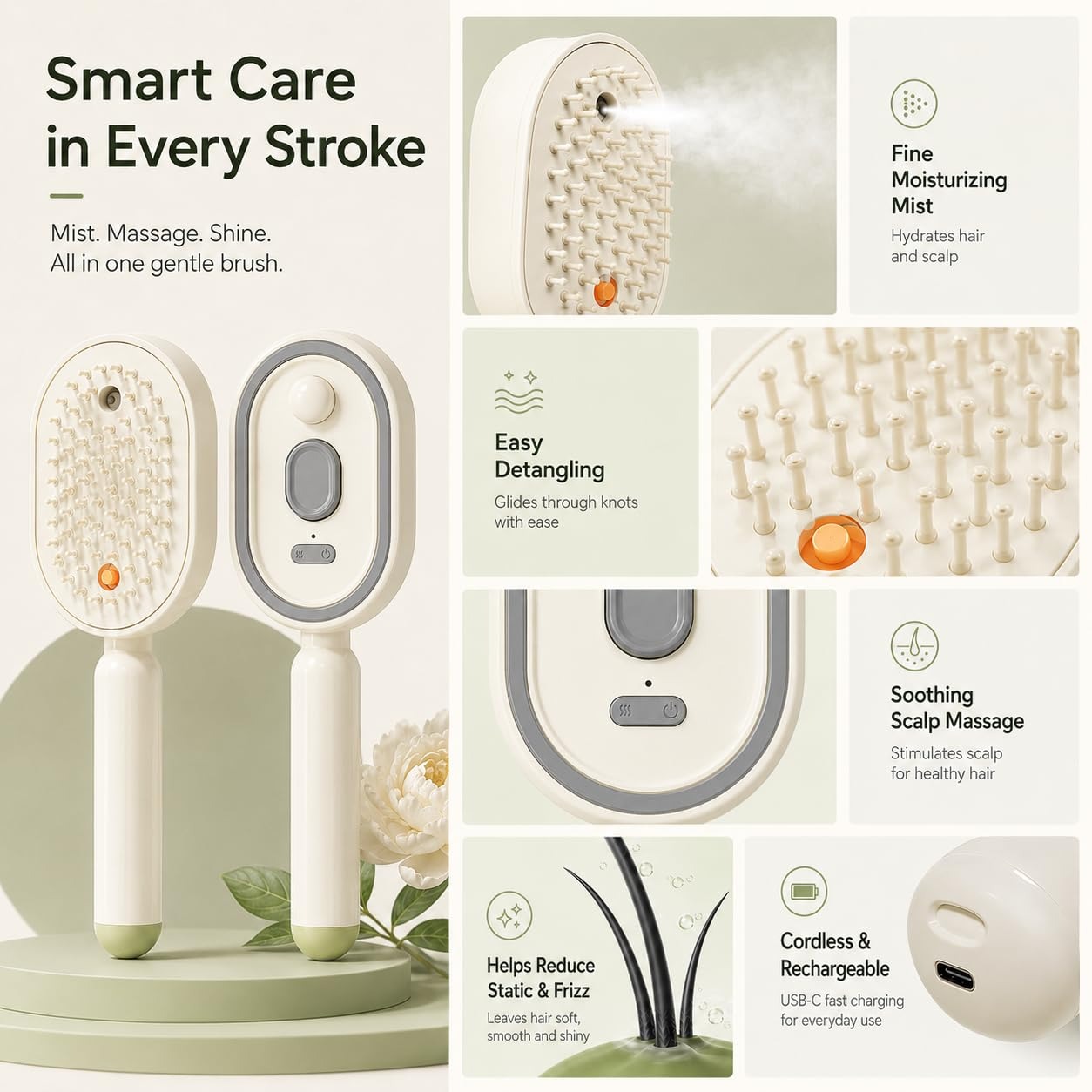 Electric Spray Retractable Air Cushion Comb (Random Color) view 2