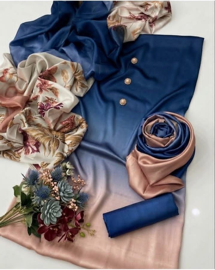 3-Piece Multishaded Digital Printed Silky Airline Suit - Design 11 view 3