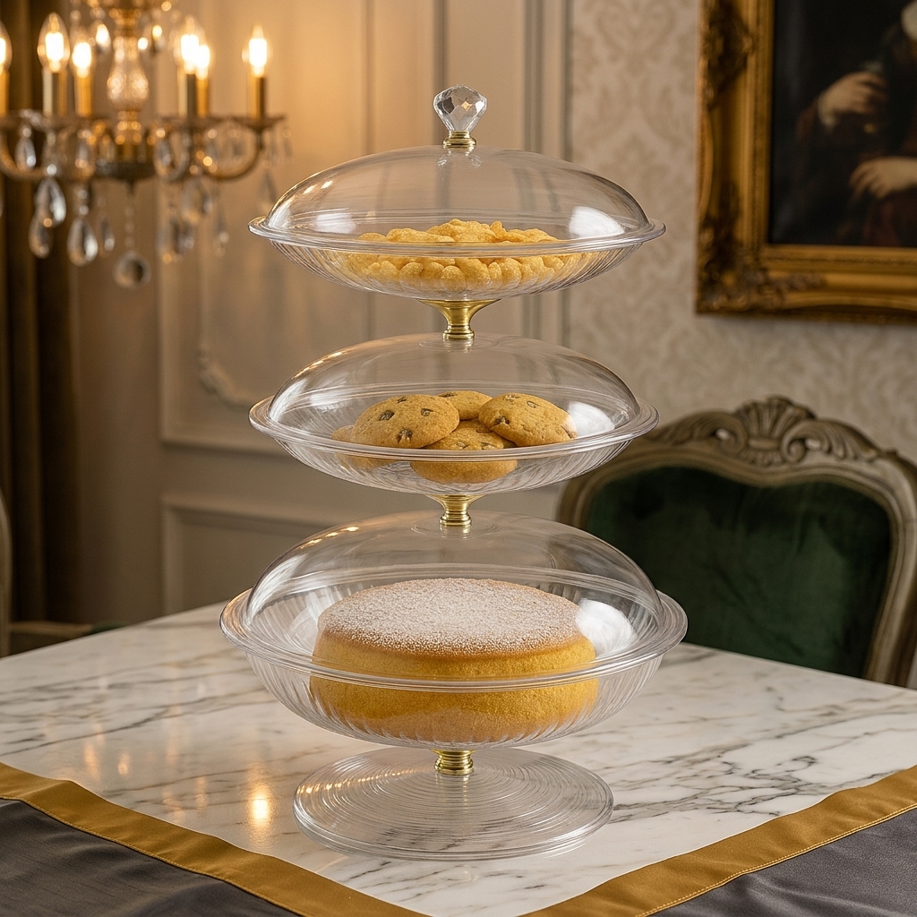 3-Tier Clear Cake Dish with Gold Stand