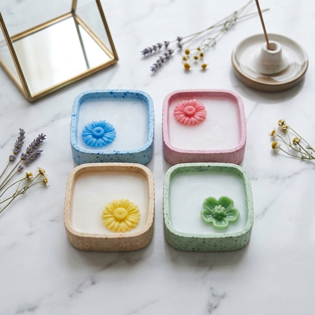 Decorative Flower Scented Candle Set (4-Piece Set) | Random Colour view 2