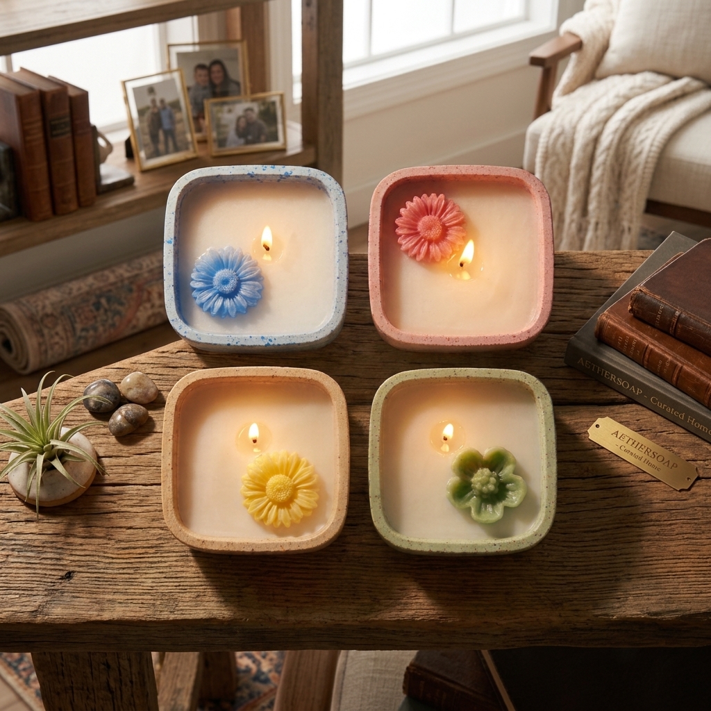 Decorative Flower Scented Candle Set (4-Piece Set) | Random Colour view 3