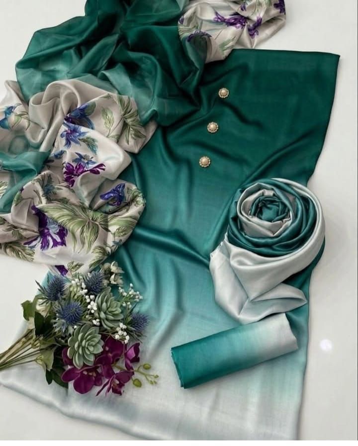 3-Piece Multishaded Digital Printed Silky Airline Suit - Design 10 unstitched view 3