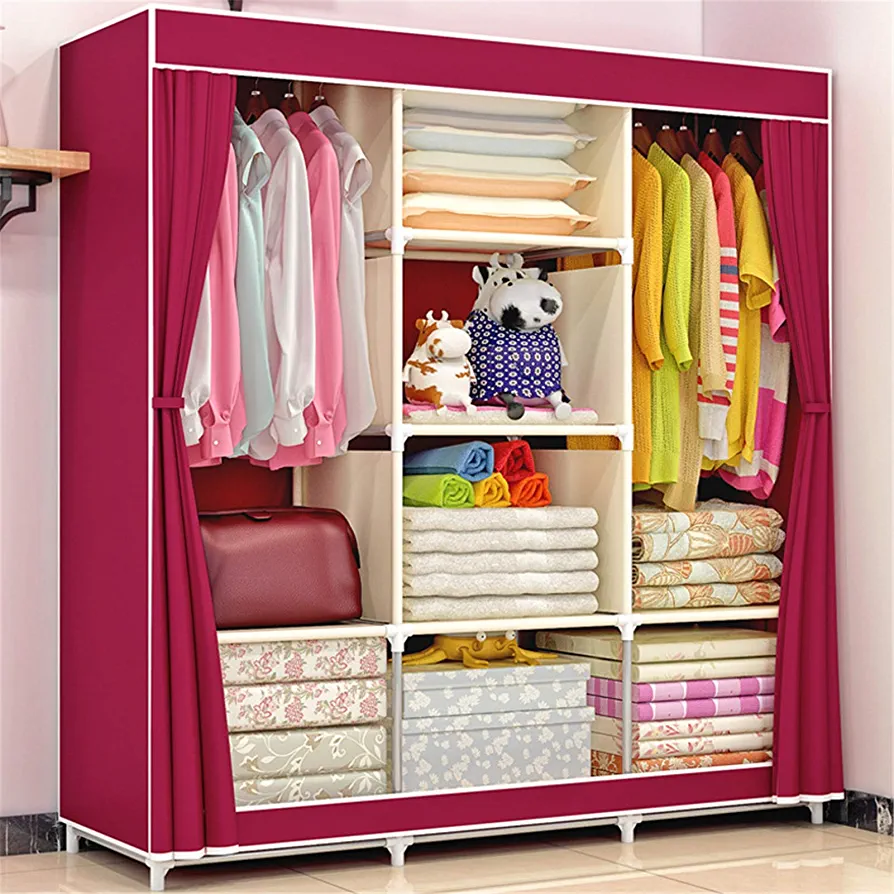 Premium Fabric Wardrobe with Dustproof Cover – Large Capacity Portable Clothes Organizer | Stylish Storage Cabinet for Home, Bedroom & Hostel view 2