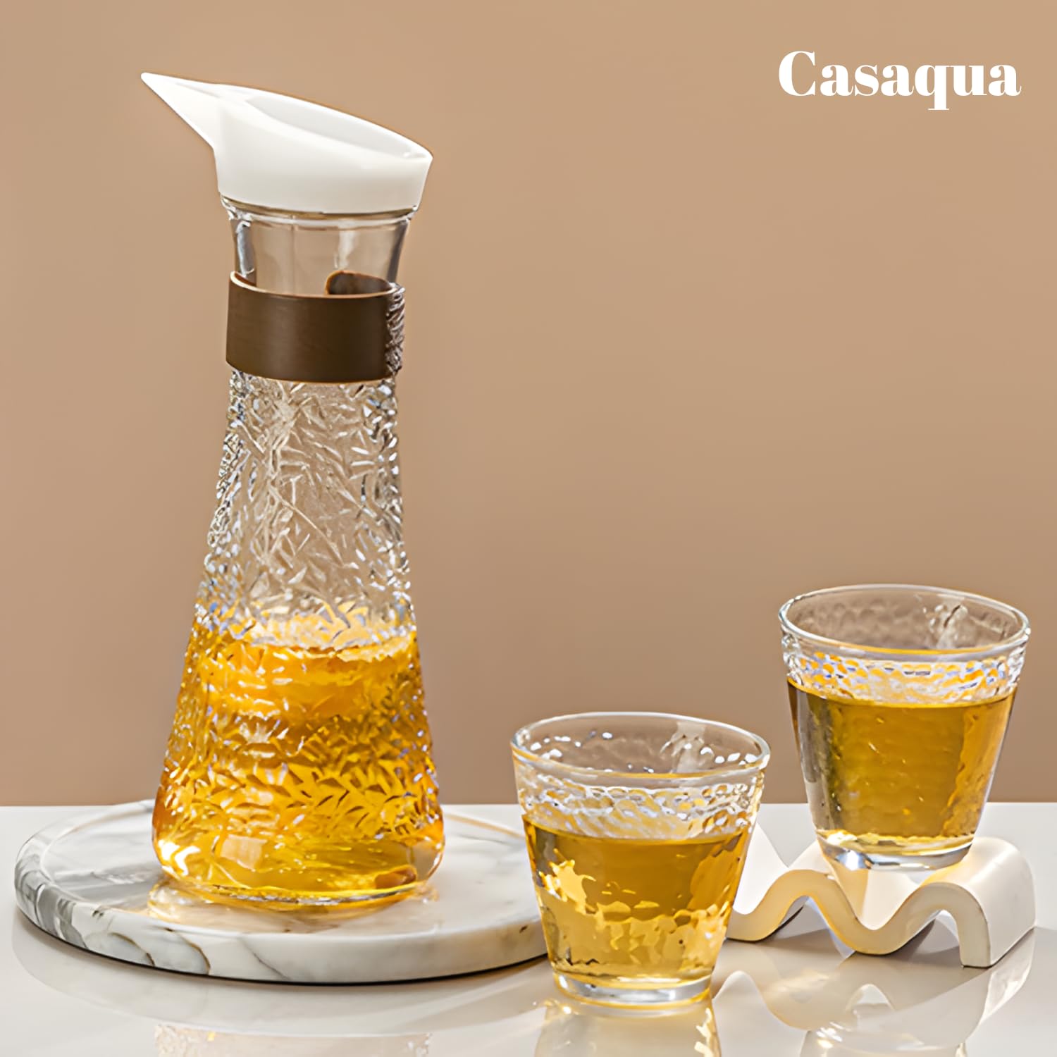 Premium Textured Glass Water Pitcher with 4 Glasses view 3