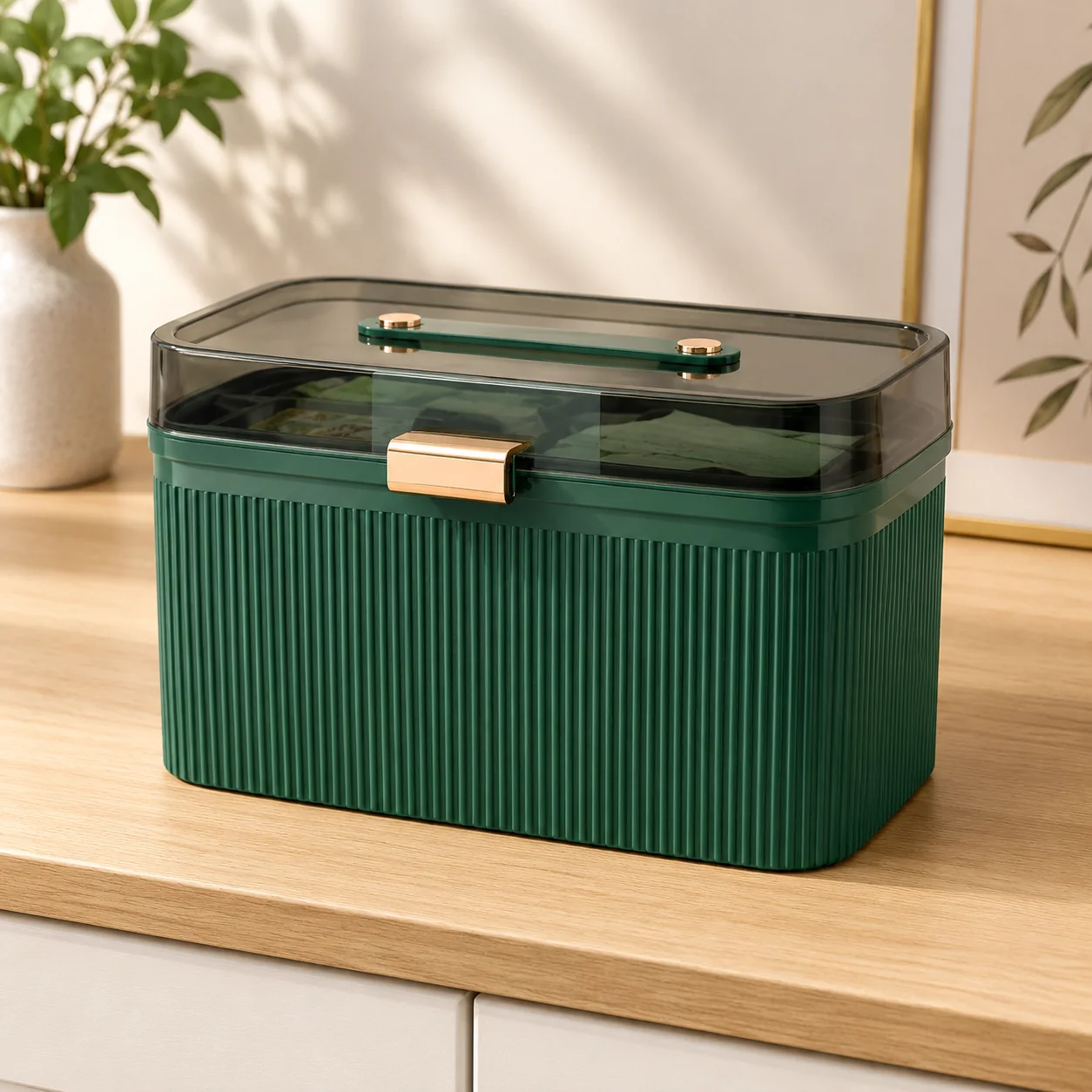 Ribbed Storage Box with Transparent Lid view 3