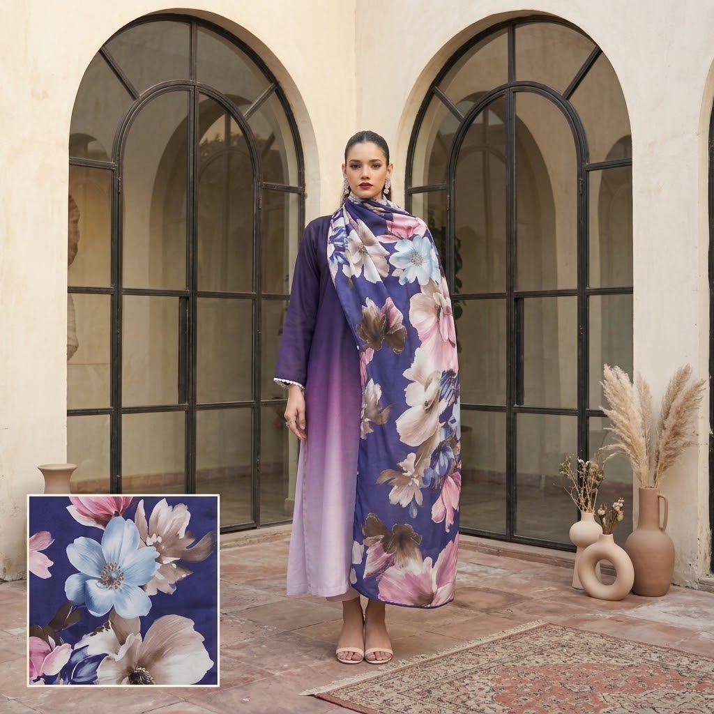 3-Piece Multishaded Silky Airline Suit (Unstitched) – Design 24 | Premium Soft Silk Dress Set