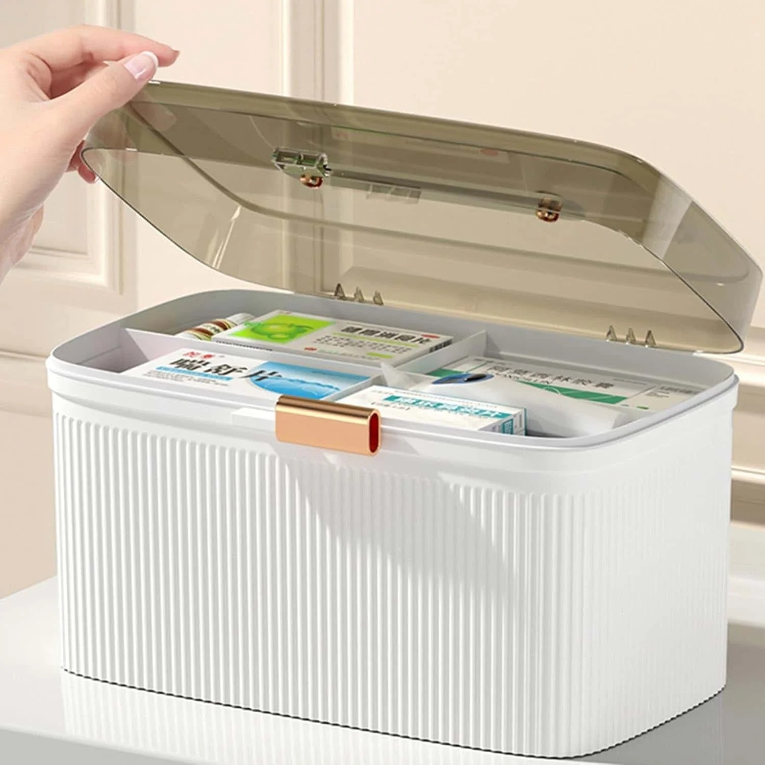 Ribbed Storage Box with Transparent Lid view 4