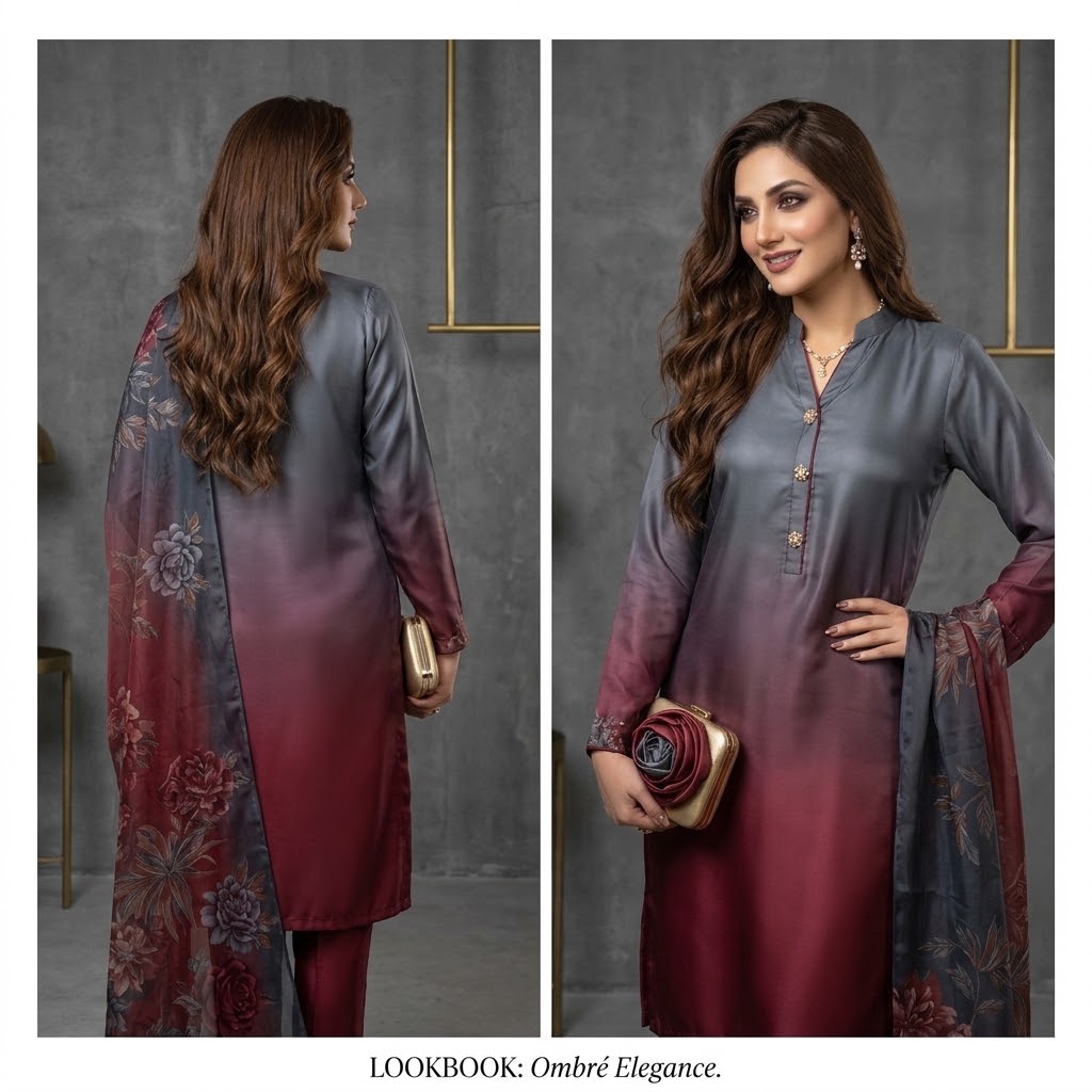 3-Piece Multishaded Digital Printed Silky Airline Suit - Design 15 Elevate your style with this elegant 3-piece multishaded digital printed Silky Airline suit. Featuring a beautiful blend