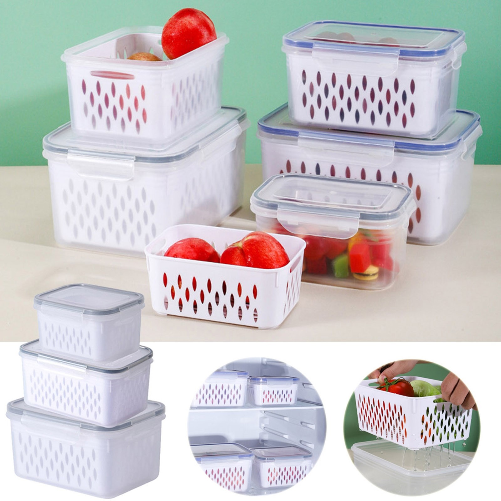 Fridge Storage Box Set - 3 Pcs Sealed Draining Crisper view 3