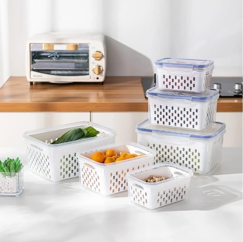 Fridge Storage Box Set - 3 Pcs Sealed Draining Crisper view 2