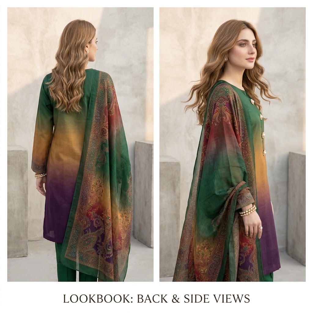 3-Piece Multishaded Digital Printed Silky Airline Suit - Design 16 view 2
