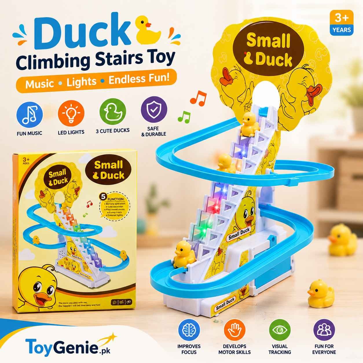 Small Duck Stair Climbing Toy with Music & Lights
