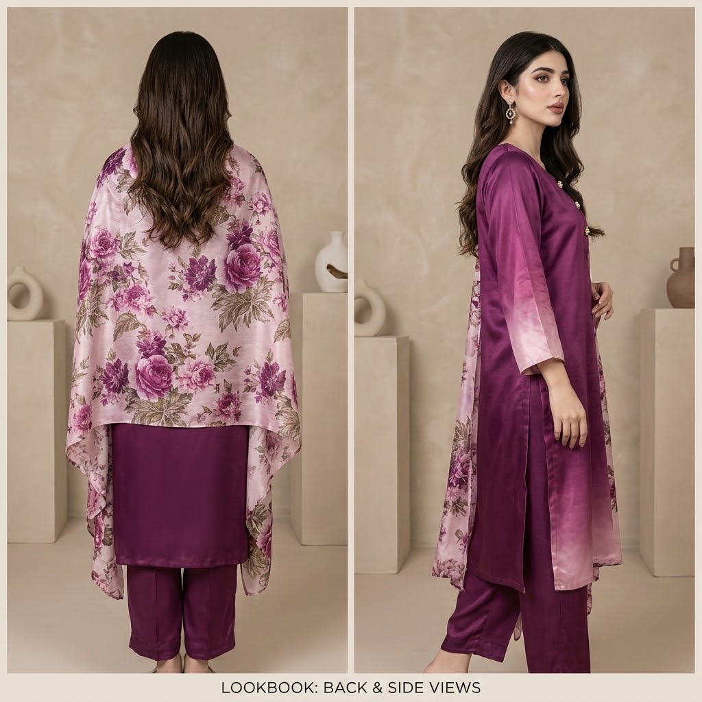 3-Piece Multishaded Digital Printed Silky Airline Suit - Design 8 unstitched