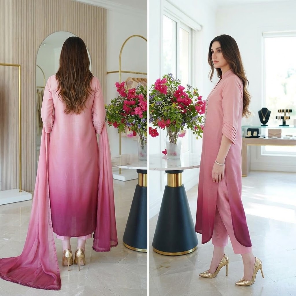 3-Piece Multishaded Silky Airline Suit - Unstitched (Design 3) view 2