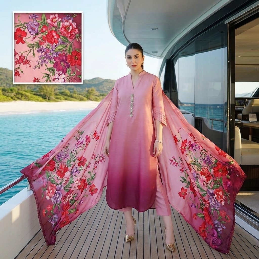 3-Piece Multishaded Silky Airline Suit - Unstitched (Design 3)
