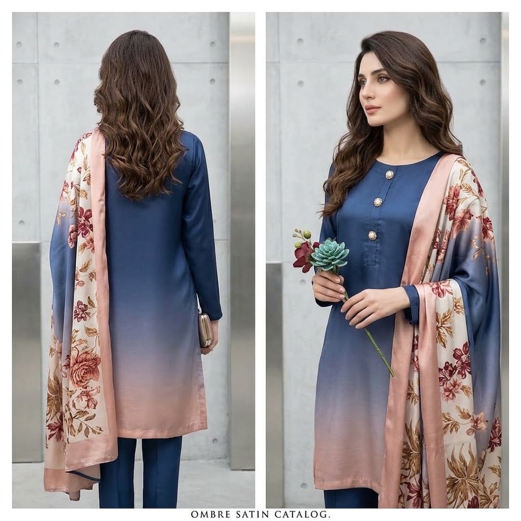 3-Piece Multishaded Digital Printed Silky Airline Suit - Design 11