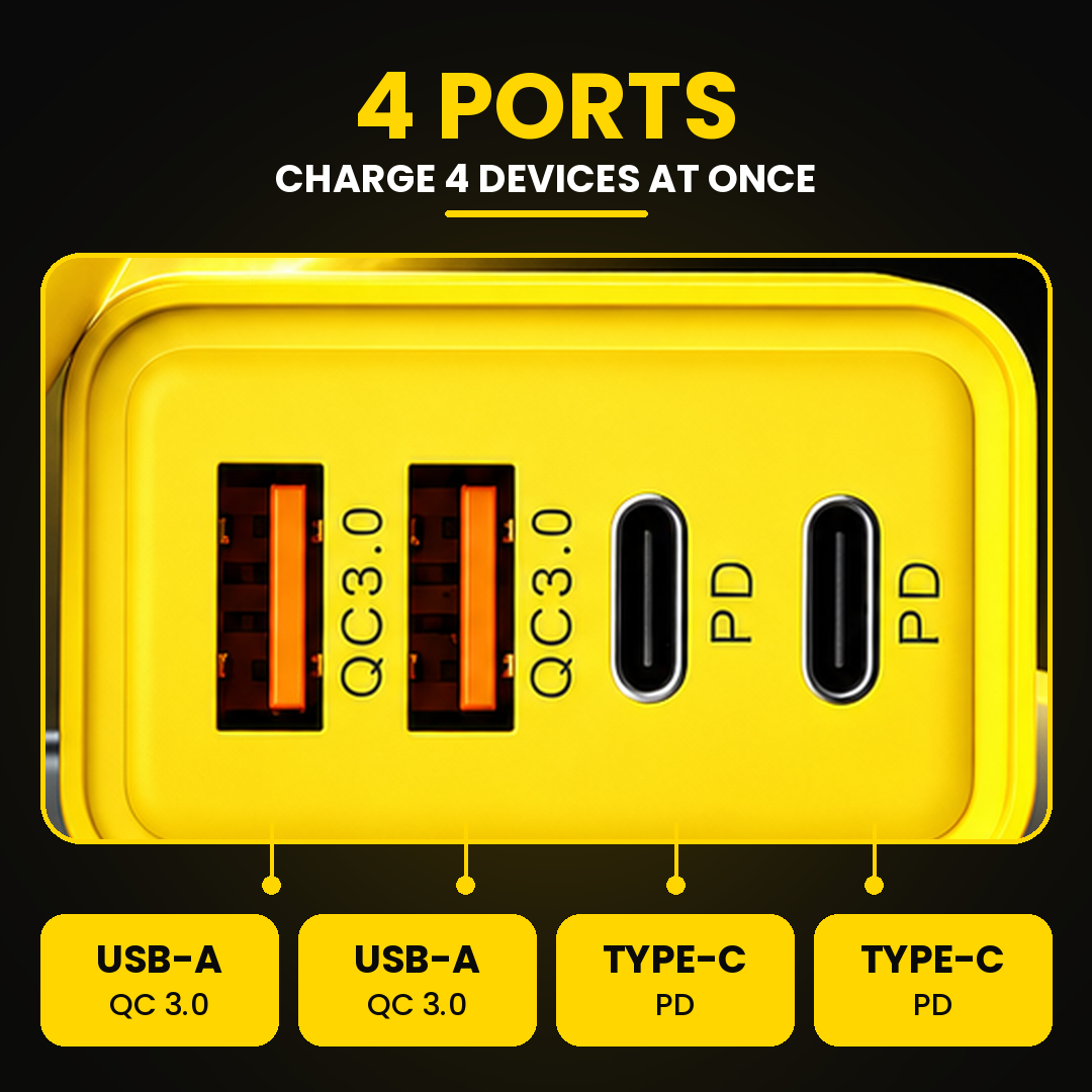 240W Fast Charging Adapter 100% Original – 4-Port USB & Type-C PD/QC3.0 Wall Charger | High-Speed Multi-Device Charger for Smartphones & Gadgets view 2
