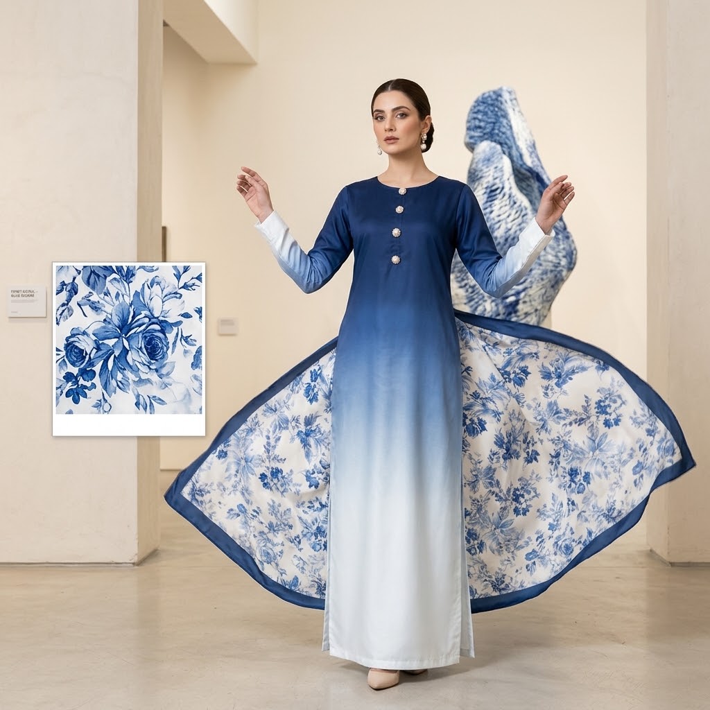 3-Piece Multishaded Digital Printed Silky Airline Suit - Design 7 unstitched view 2